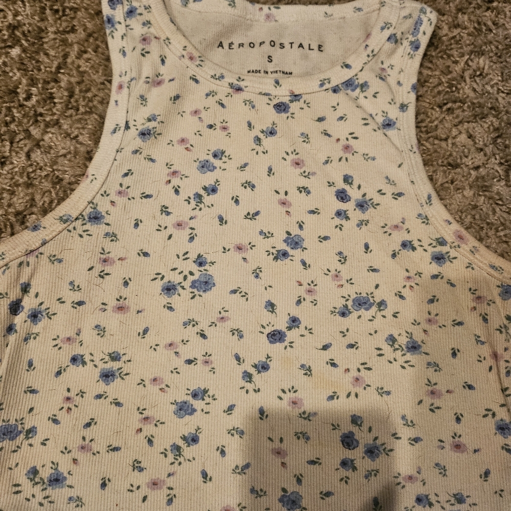 Aeropostale Cream Floral Tank Top
